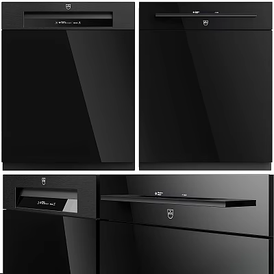 Modern Black Kitchen Appliances Featuring Built in Cabinets And Sleek Drawer Panels 3d model