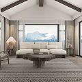 Luxury Hotel Room With King Bed Wooden Ceiling Floor To Ceiling Windows And Decorative Painting