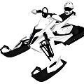 White And Black Modern Snowmobile With Black Tracks White Helmet On Seat