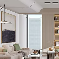Modern Living Room with Sofa Built in Bookshelves Green Chairs Round Pouf and Wooden Flooring
