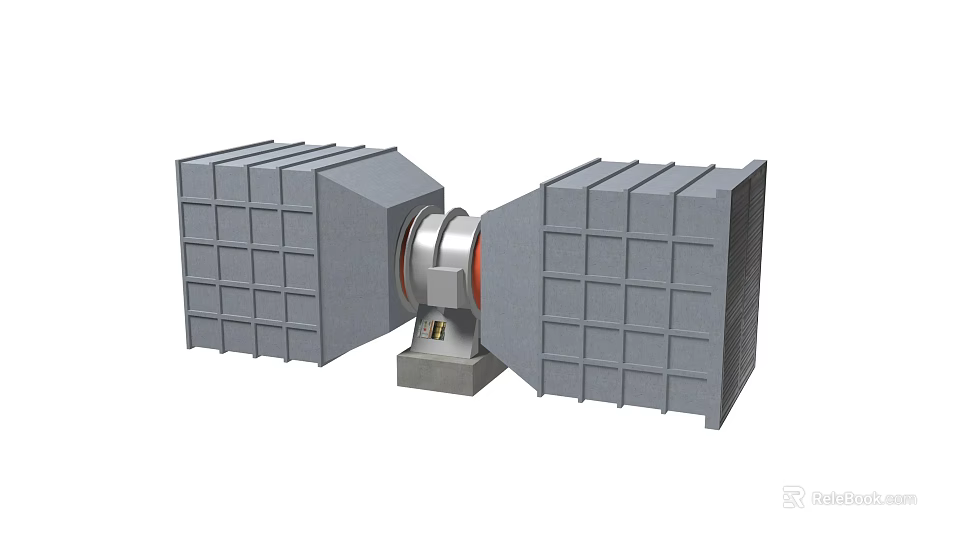 Industrial Equipment With Grey Metal Enclosures And Circular Connecting Module 3d model 