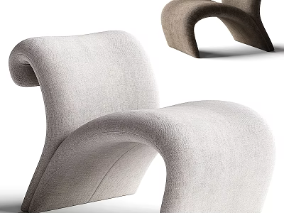 Modern Curved Lounge Chair With Upholstered Fabric Design And Sleek Beige Color 3d model