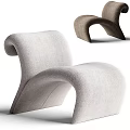 Modern Curved Lounge Chair With Upholstered Fabric Design And Sleek Beige Color