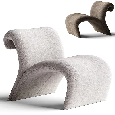 Modern Curved Lounge Chair With Upholstered Fabric Design And Sleek Beige Color 3d model