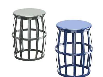 Green and Blue Stools with Round Top and Cage Like Frame Design for Modern Use 3d model