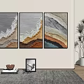 Modern Interior Wall Decor With Abstract Wave Textured Paintings And Potted Plant