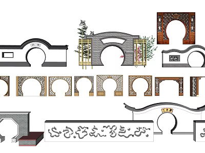 Chinese Traditional Scenic Wall Design With Arched Openings And Intricate Carved Patterns 3d model