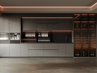 Modern Wine Cabinet Design With Glass Doors LED Lighting And Wine Bottles 3d model