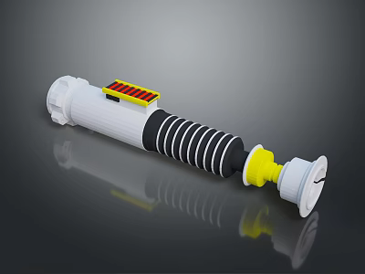 Futuristic Sci Fi Weapon With White Yellow Red Components Black Striped Grip And Yellow Tip 3d model