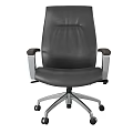 Ergonomic Black Leather Office Chair with Wood Accent Armrests and Metal Base Wheels