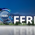 Illuminated FERR Sign With Large Letters And Green Plants Against Night Sky