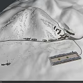 Aerial View Of Snow Covered Mountain Ski Resort Master Planning With Paved Roads And Forested Areas