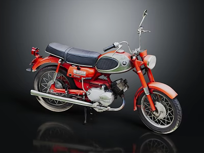 Red Classic Motorcycle With Black Seat Chrome Accents Shiny Engine And Sleek Vintage Design 3d model