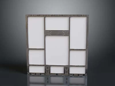 Ornate Square Metal Frame Furniture With White Panels And Decorative Patterns 3d model