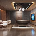 Modern Recreation Room With Pool Table Sofa Chairs TV Wooden Decor And Ceiling Lighting