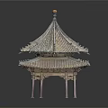 Traditional Chinese Pavilion Architecture Featuring Multi layered Roof Tile Structure And Decorative Wooden Pillars