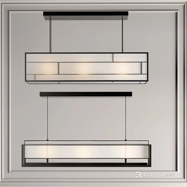 Modern Minimalist Pendant Light With Geometric Rectangular Frame And Warm Lighting For Interior Decoration 3d model