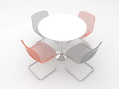Modern Round White Meeting Table With Grey Pink Transparent Chairs And Metal Frame 3d model