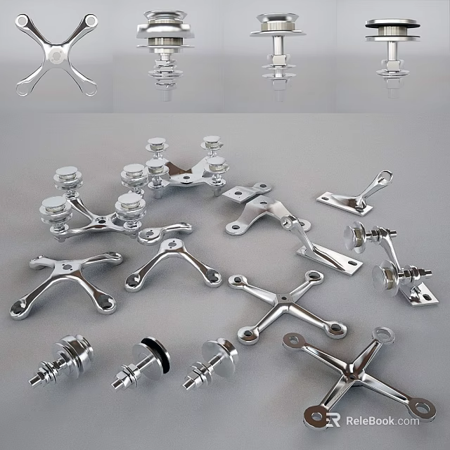 Assorted Shiny Chrome Metal Hardware Parts Including Brackets And Bolts For Industrial Use 3d model 