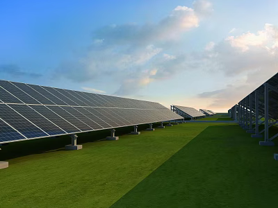 Solar Powered Household Appliances in Green Grass Field Under Blue Sky 3d model