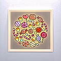 Vibrant Wooden Framed Wall Decor With Circular Arrangement of Colorful Candies Lollipops and Hearts