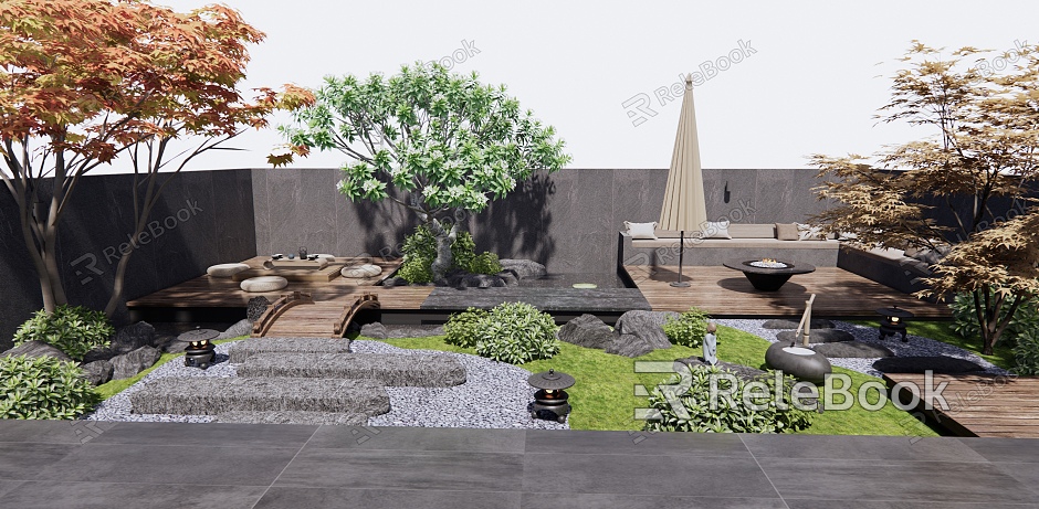 New Chinese Courtyard Courtyard Landscape model