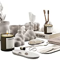 Minimalist White Decorative Ornament Set With Green Plants Candle Tissue Holder Tray And Book
