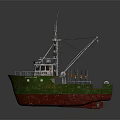 Old Fishing Ship With Green Red Hull And Masts