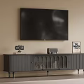 Modern Dark Gray TV Stand With Mounted TV Clock And Decorative Items