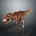 Tyrannosaurus Rex Dinosaur Red Head Open Mouth Textured Skin Standing On Dark Background Reflection