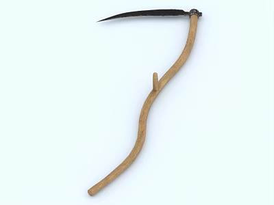 Agricultural Sickle Tool with Wooden Handle and Metal Blade for Crop Harvesting 3d model