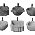 Various Shaped Stone Washbasins With Modern Faucet Designs For Bathroom 3d model