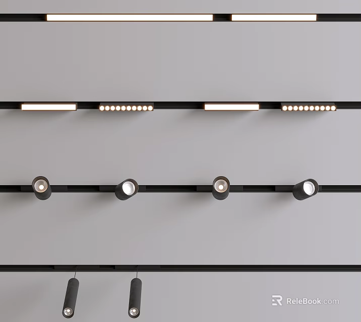 Track Mounted Downlights And Spotlights With Black Finish For Modern Interior Lighting 3d model 
