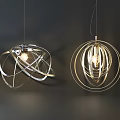 Modern Geometric Pendant Lights With Circular Metal Frames And Illuminated Central Globe Design