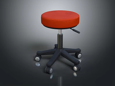 Red Cushioned Bar Stool With Black Five Legged Base Wheels And Height Adjustable Lever 3d model