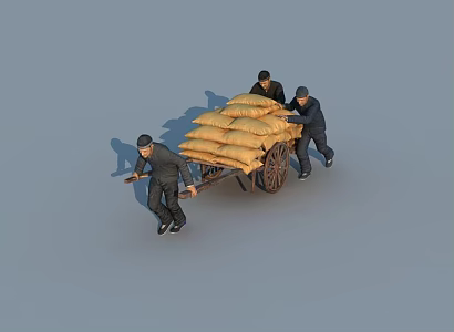 Working People's Car Workers Pull Cars in Republic of China Has Animation 3d model
