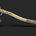 Traditional Axe With Wooden Handle Woven Texture And Carved Metal Head