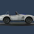 White Convertible Sports Car With Blue Racing Stripes On Black Circular Display Platform