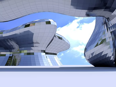 Modern Architectural Design Featuring Sleek Geometric Shapes And Reflective Metal Panels 3d model