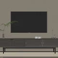 Modern TV Stand With Flat Screen TV Potted Plant Books And Decorative Items