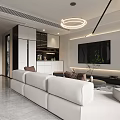 Modern Living And Dining Room Interior Design With Pendant Lighting Sofa Dining Table And Plants