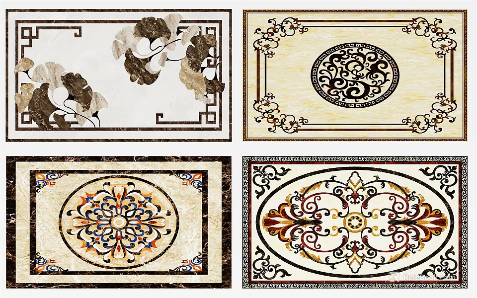 Decorative Floor Tile Patterns With Intricate Floral And Geometric Designs 3d model