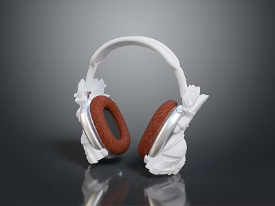 Stylish Headphones With White Headband Red Ear Cushions And Silver Frame 3d model