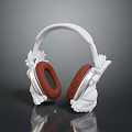 Stylish Headphones With White Headband Red Ear Cushions And Silver Frame
