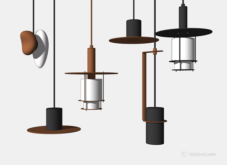 Modern Pendant Lights With Brown Black White Shades And Unique Circular Base Designs 3d model 