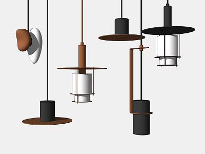 Modern Pendant Lights With Brown Black White Shades And Unique Circular Base Designs 3d model
