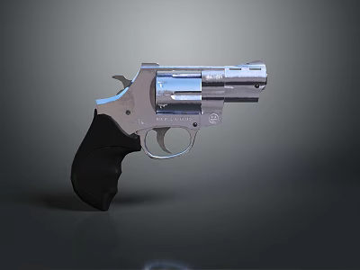 Silver Metallic Revolver Firearm With Black Grip And Classic Design Features 3d model