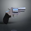 Silver Metallic Revolver Firearm With Black Grip And Classic Design Features