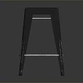 Black Metal Stool With Four Legs And Crossbar On Dark Reflective Surface