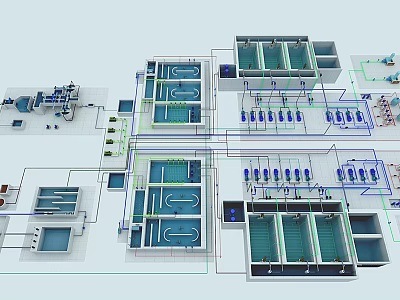 Modern Industrial Equipment System Layout With Piping Connections And Modular Units 3d model